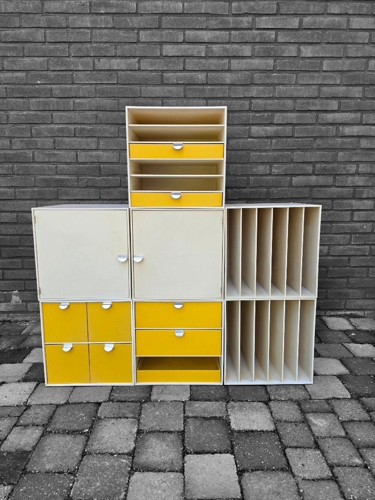 Vintage Palaset cubes – 7 stuks – Treston Finland – geel/wit, Ophalen, Kunststof, Gebruikt, Met lade(s)