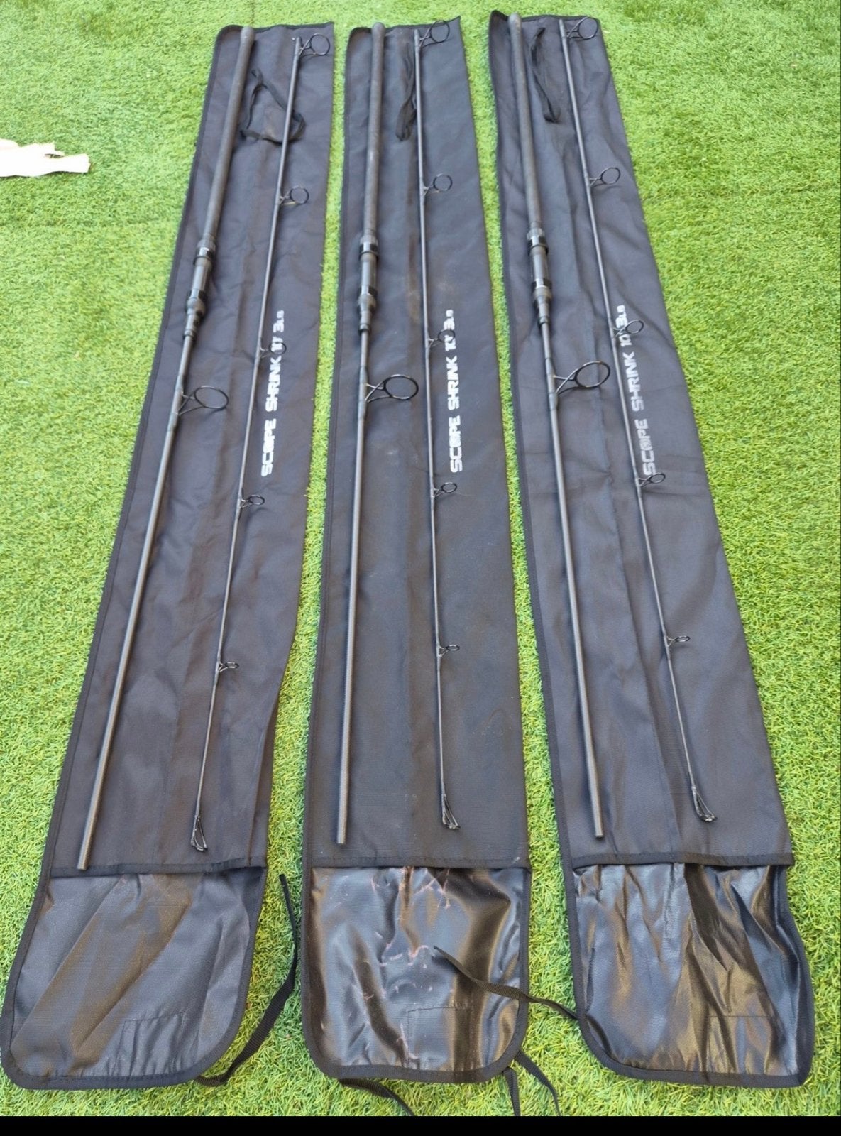 Set van 3 Nash Scope Shrink 10ft 3lb Hengels met stofhoezen, Watersport en Boten, Ophalen, Gebruikt, Werphengel