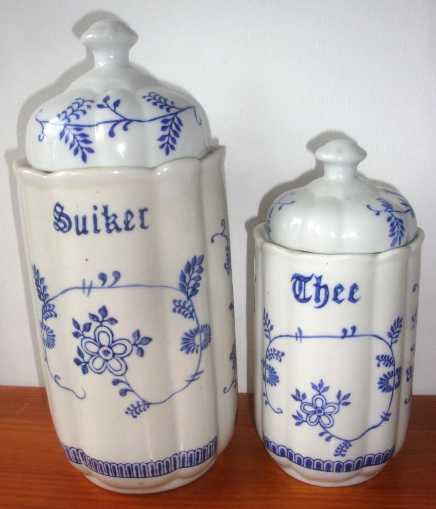Twee antieke voorraadpotten Suiker en Thee, gemerkt TC, Antiek en Kunst, Ophalen of Verzenden