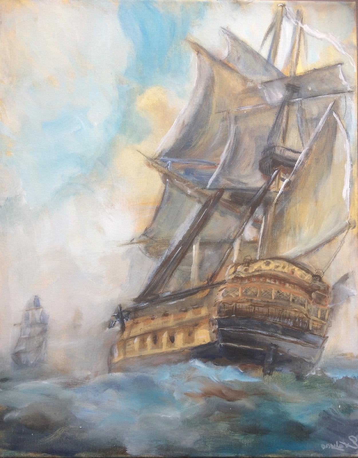 Maritiem Schilderij: Zeilschip  (Acryl op doek), Ophalen of Verzenden