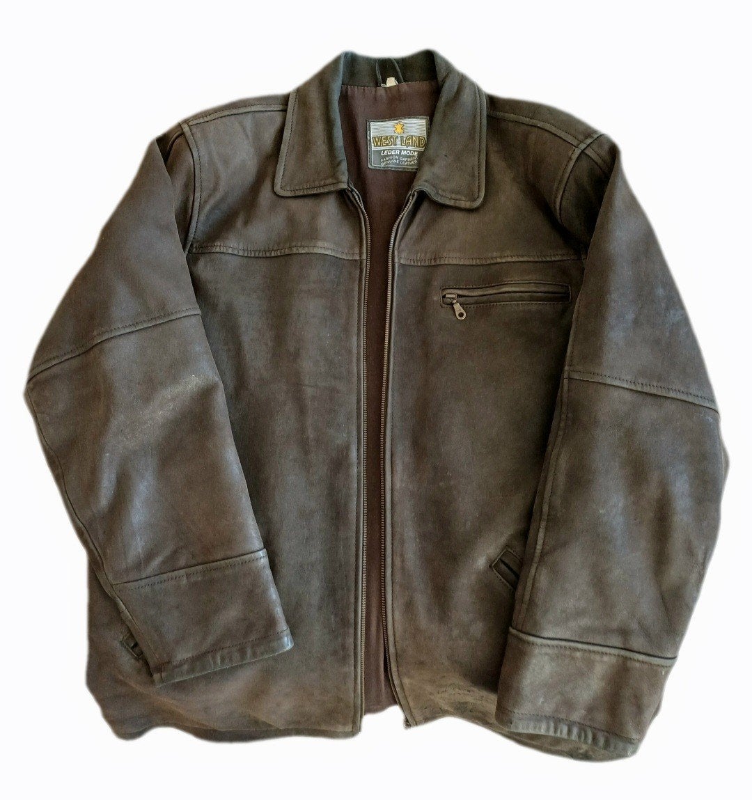 Vintage Westland Bruine Leren Jas – Maat L, Ophalen of Verzenden, Gedragen, Maat 52/54 (L), Bruin