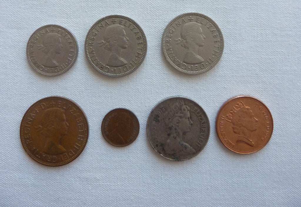 7x munt groot brittanie Elizabeth II 1957-1996 penny shillin, Verzenden, Overige landen, Losse munt