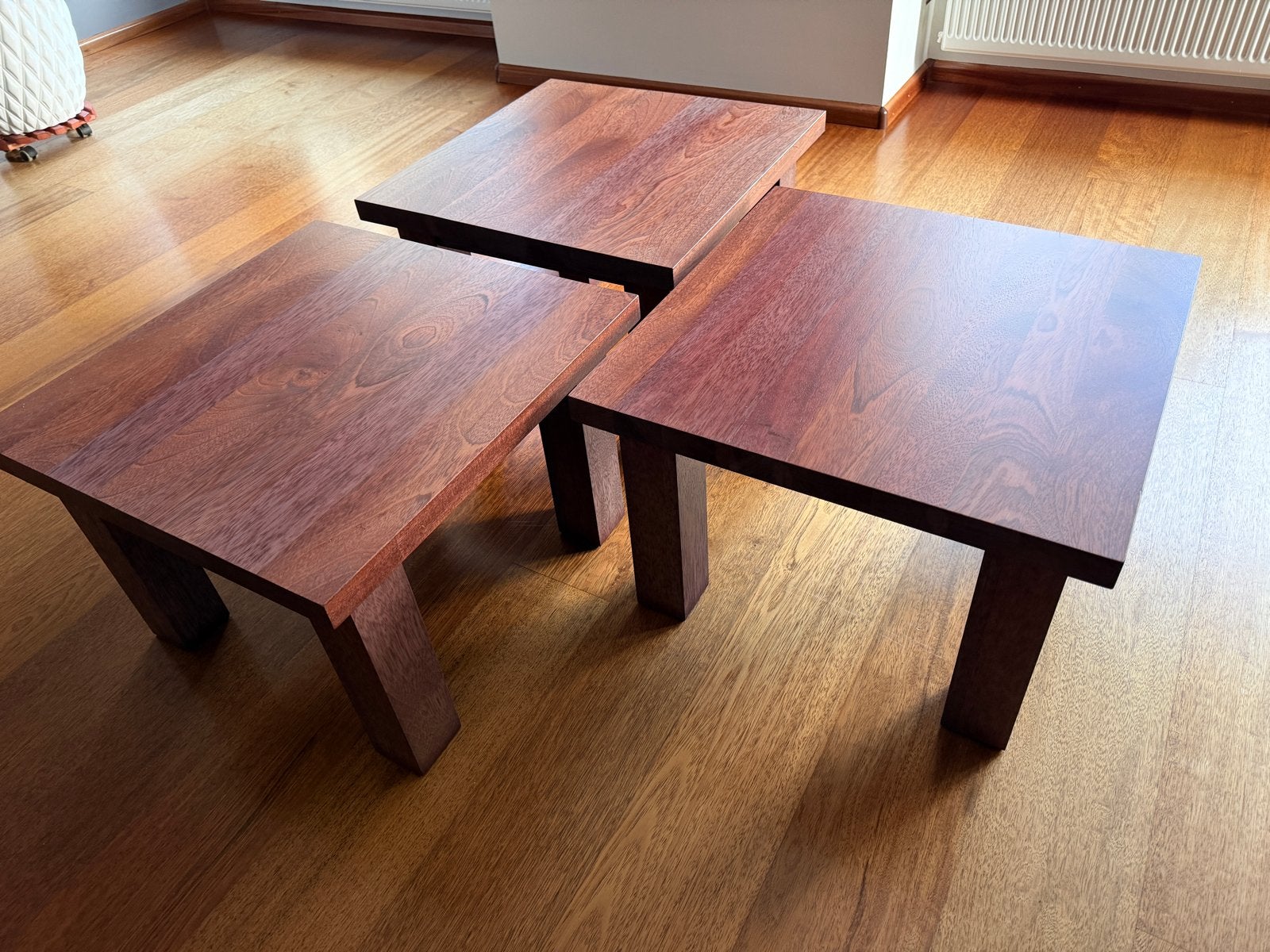 Set van 3 hardhouten bijzettafels (Jatoba) - mat gebeitst, Ophalen, 50 tot 100 cm, Vierkant, 50 tot 100 cm