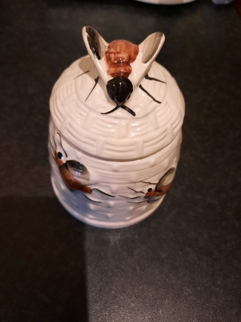 Honing pot super leuk wit met bijen op de pot en deksel met, Ophalen of Verzenden