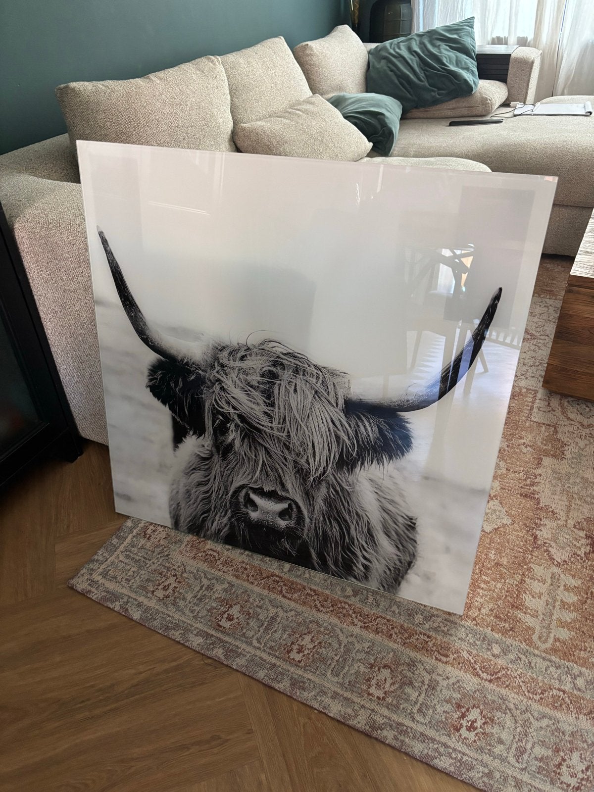 Glazen Bizon schilderij- 80x80 cm, Huis en Inrichting, Woonaccessoires | Schilderijen, Tekeningen en Foto's, Ophalen, 75 tot 100 cm