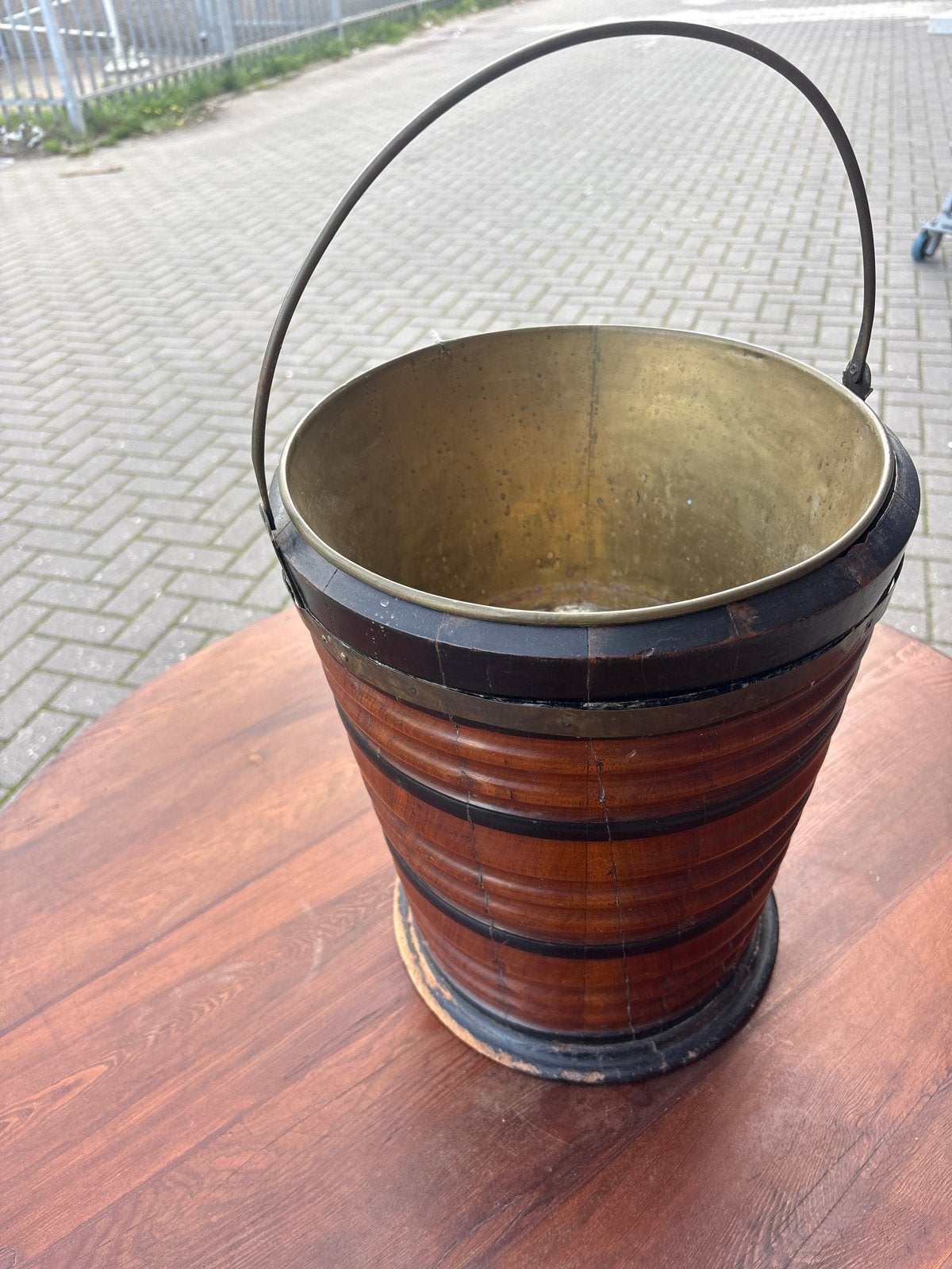 Antieke Houten thee emmermet Messing Binnenbak, Ophalen