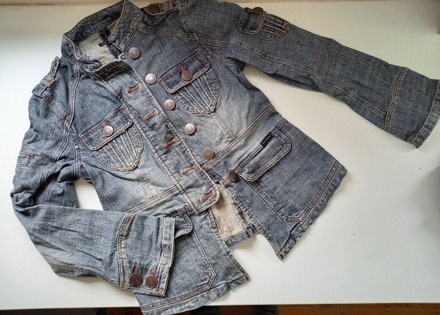WATCHER aparte spijkerjas blazer army style, maat XL, Maat 38/40 (M), Zo goed als nieuw, Watcher, Verzenden