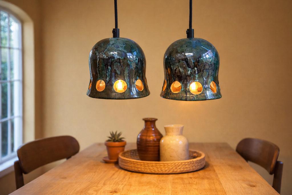 Deense keramiek hanglamp set fat lava jaren 70, Ophalen of Verzenden, Gebruikt, Minder dan 50 cm