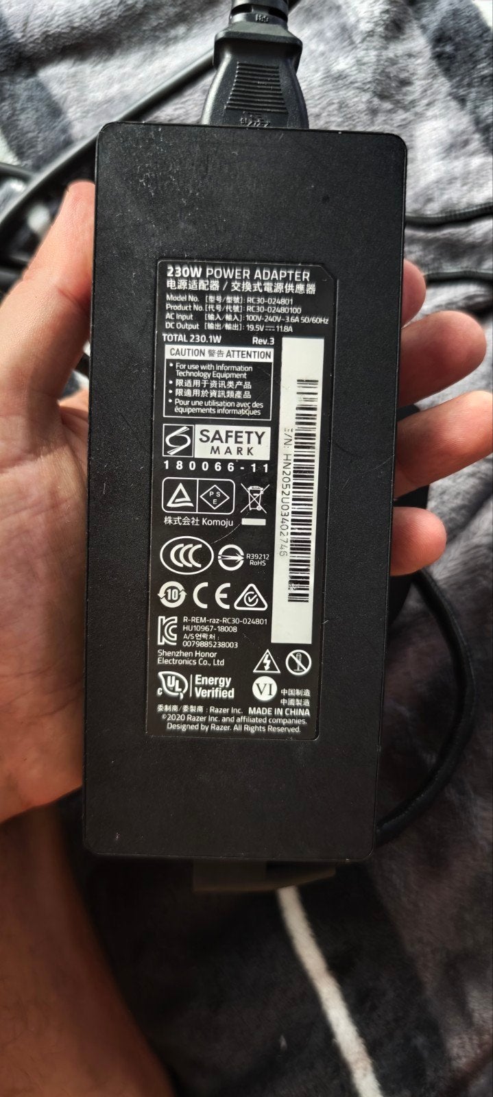 Razer Blade 15 230W Voedingsadapter (i7 10875 RTX 2070 Max-Q, Ophalen of Verzenden, Gebruikt