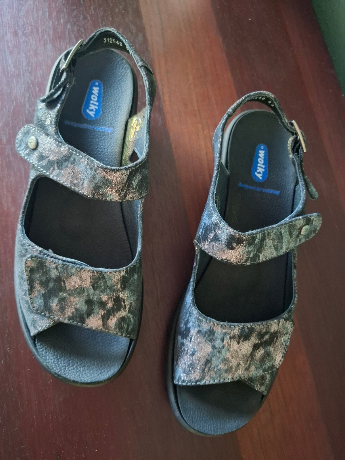 Wolky Sandalen Maat42 Blauw/Grijs met Glimmer, Zo goed als, Wolky, Blauw, Nieuw, Sandalen of Muiltjes