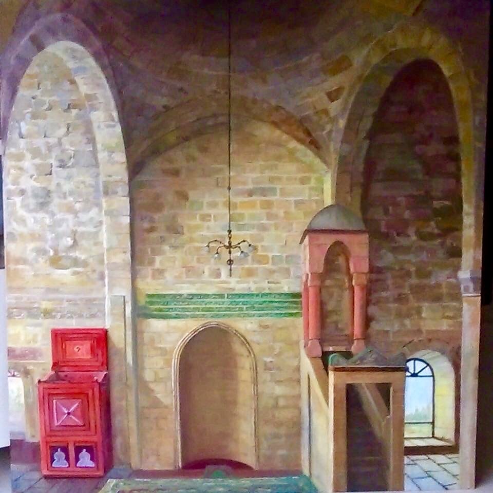 Olieverfschilderij van een moskee interieur, Antiek en Kunst, Kunst | Schilderijen | Klassiek, Doek, Realistisch, Ophalen of Verzenden