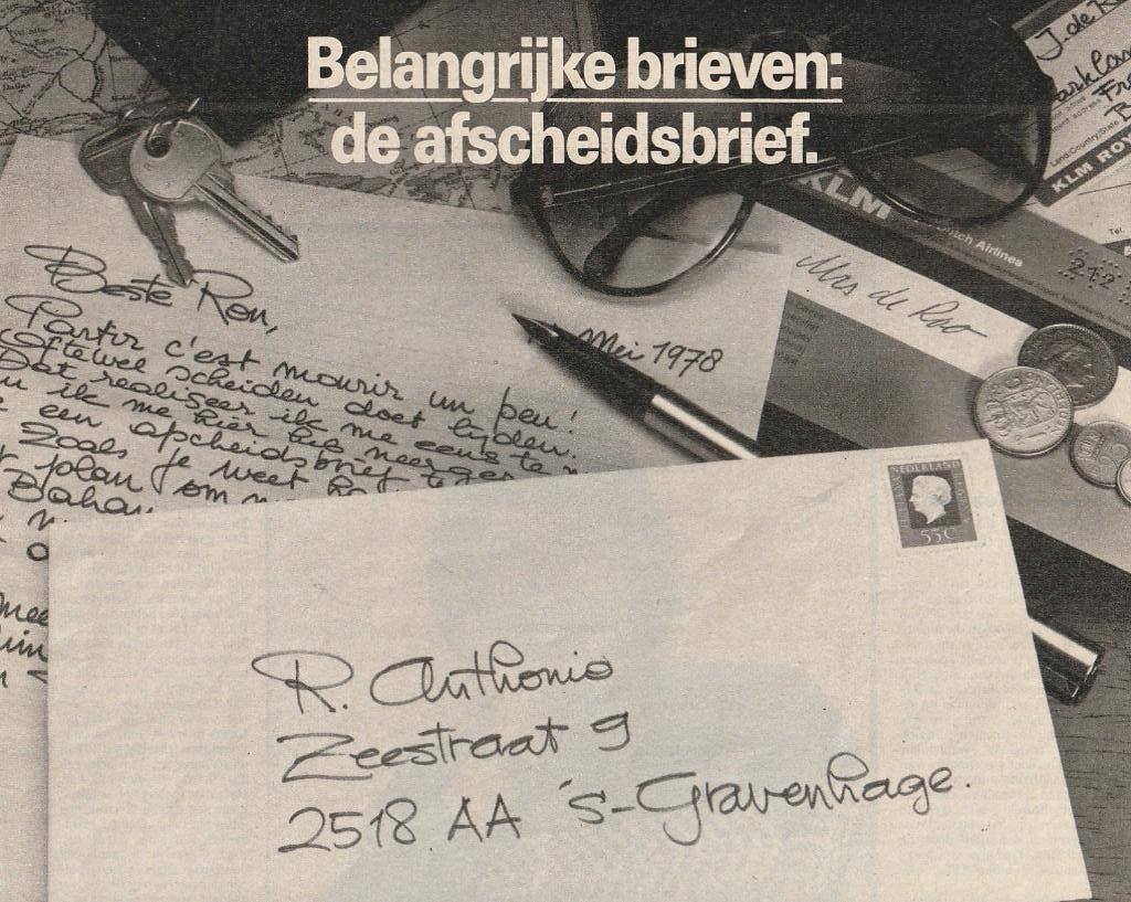 Retro reclame 1978 PTT Post ook op de afscheidsbrief, Verzenden, Overige typen