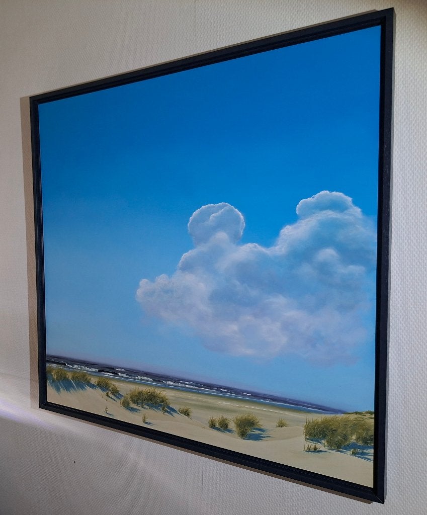 Schilderij zeegezicht olieverf 80x80cm, Ophalen, Realistisch, Gesigneerd, Olieverf