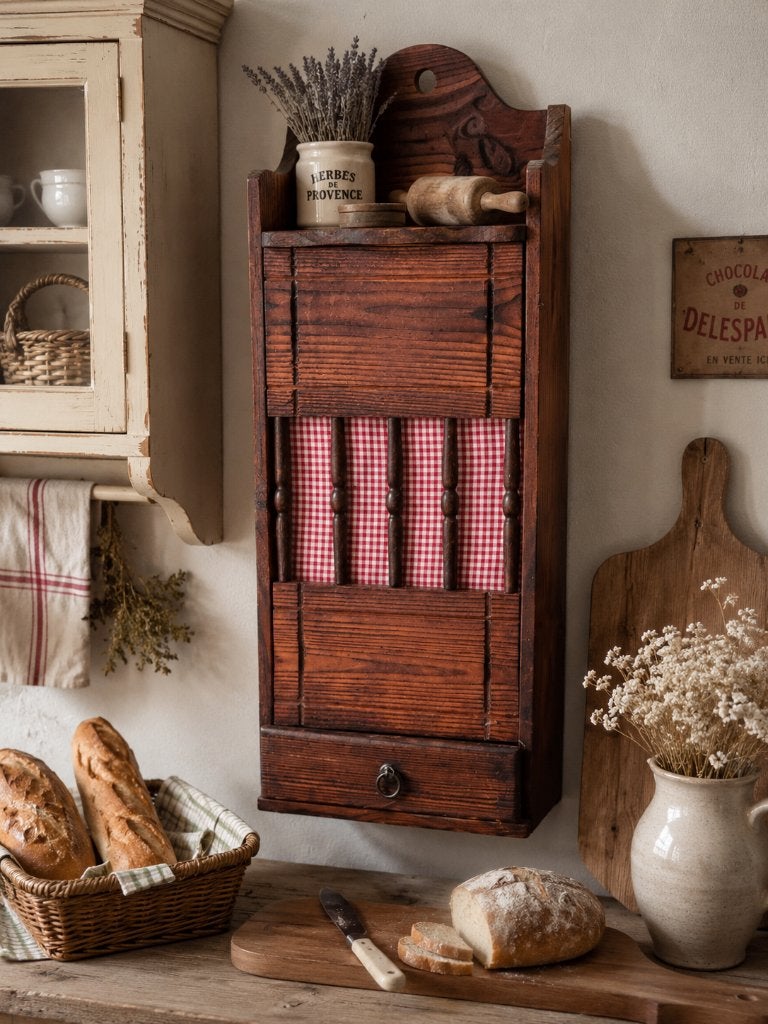 Authentiek Frans stokbroodkastje met lade –grenen–brocante., Antiek en Kunst, Ophalen