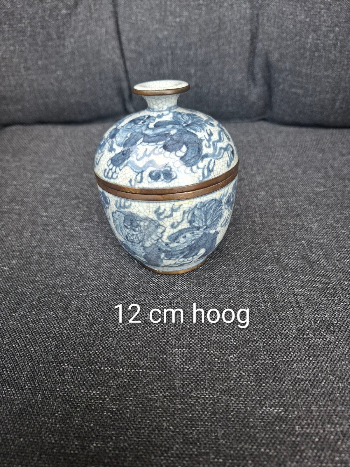 Antieke Chinese theekom met deksel, blauw-wit drakenmotief, Ophalen of Verzenden