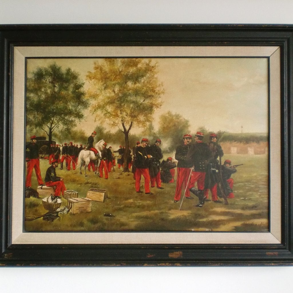 Franse infanterie - olieverf schilderij 50x70 - Caullet 1910, Doek, Portret of Personen, Ophalen of Verzenden, Klassiek