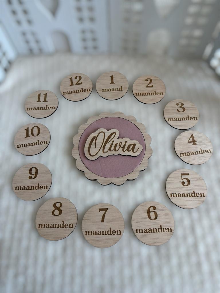 Baby Milestone Maandkaarten Hout - Gepersonaliseerd, Ophalen of Verzenden, Nieuw