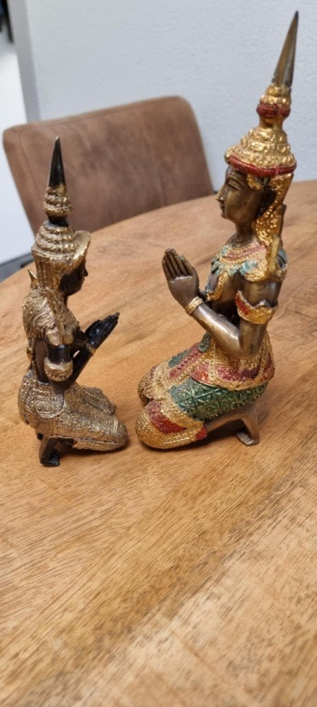 2 x vintage tempelwachter beeldjes, Ophalen of Verzenden, Brons