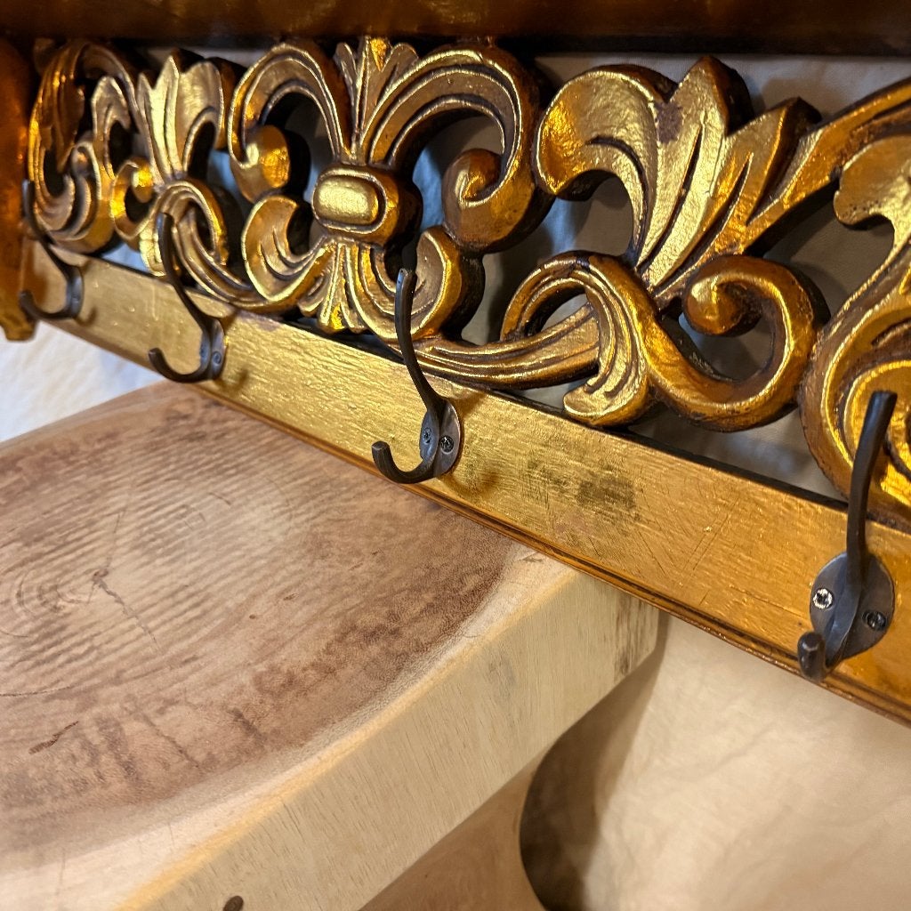 brocante kapstok van hout - 75 cm – goud - Gratis bezorgd, Wandkapstok, TTM Wonen, Meubels – (Perzische) Tapijten en Woonaccessoires