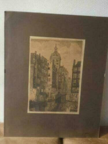 Ets oude zijds Kolk Amsterdam onduidelijk gesigneerd, Antiek en Kunst, Ophalen