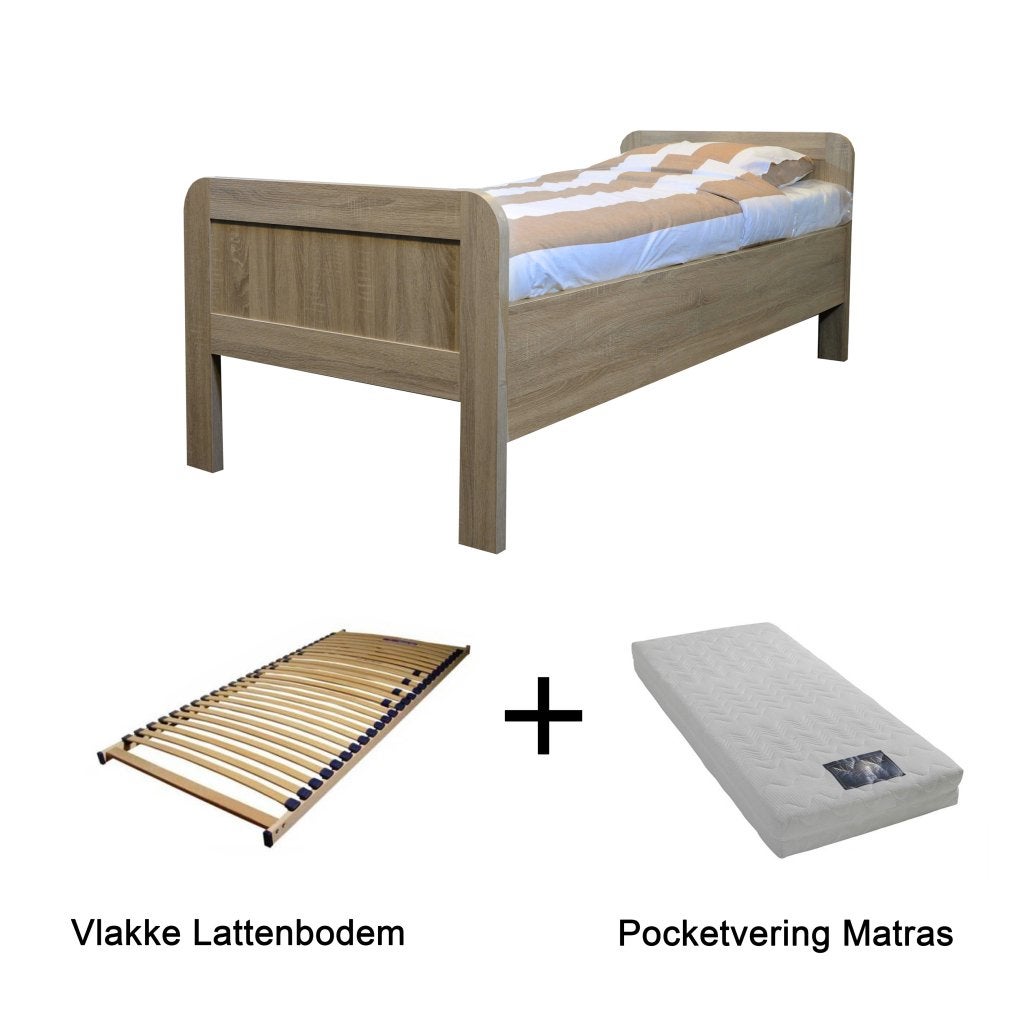 Actie 1 - Seniorenbed met vlakke bodem en matras - Blank eik, Niet ingevuld, Niet ingevuld, Niet ingevuld