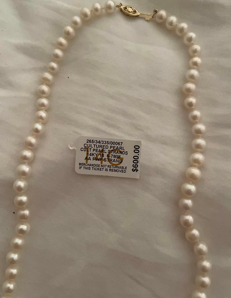 Cultured pearls 14k necklace, Sieraden, Tassen en Uiterlijk, Ophalen of Verzenden, Zo goed als nieuw, Wit, Goud