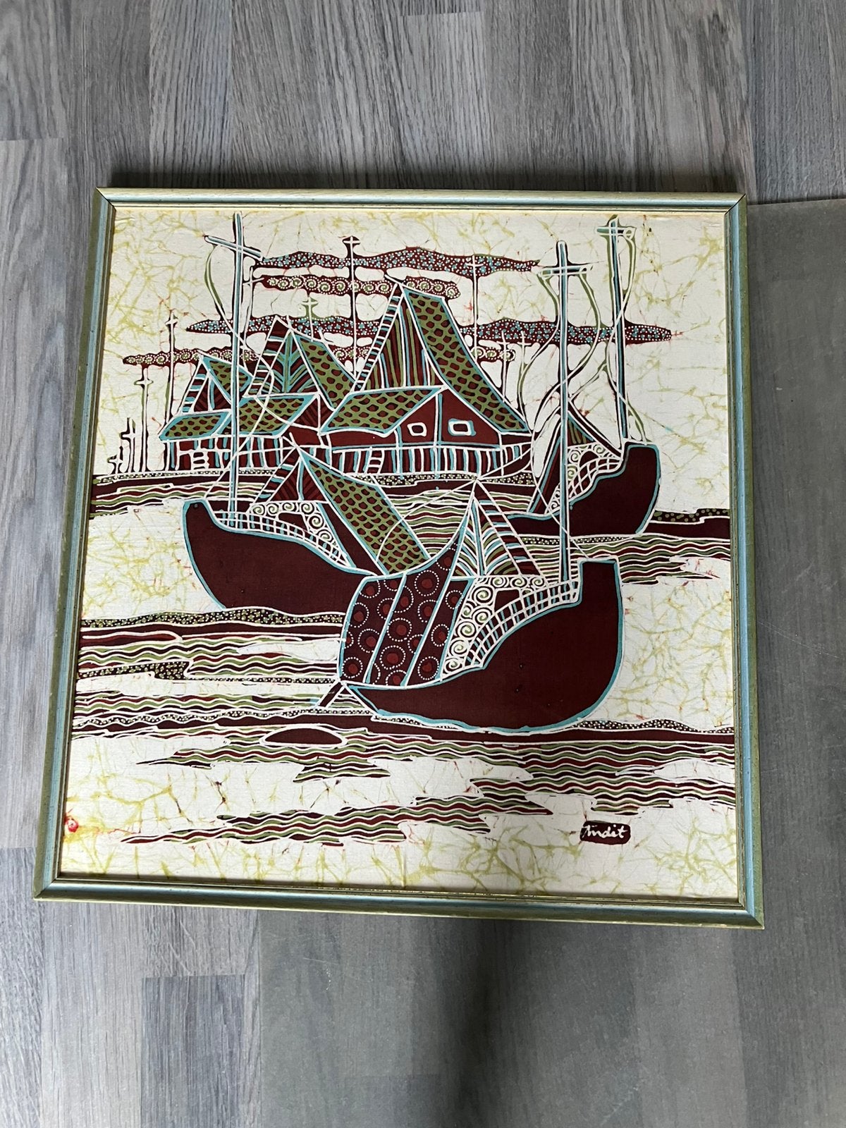 Mooie batik schilderij 47/57 koopje, Ophalen of Verzenden