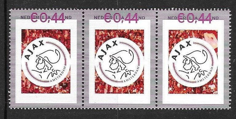 Strip 3x persoonlijke zegel 0,44 ajax (2) , postfris, Ophalen of Verzenden, Postfris