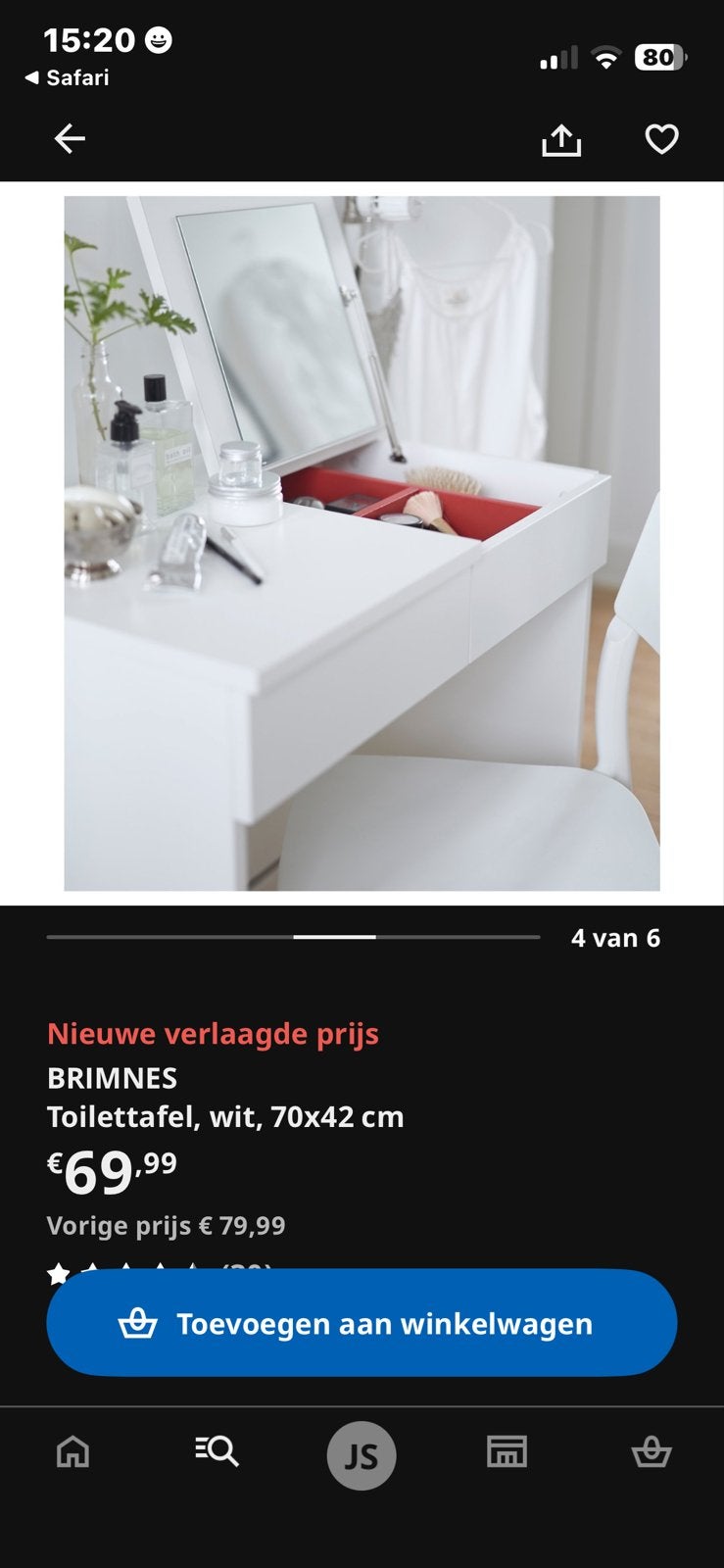 IKEA BRIMNES Toilettafel wit met spiegel en lade, Ophalen, Gebruikt, 100 tot 150 cm, 50 tot 100 cm