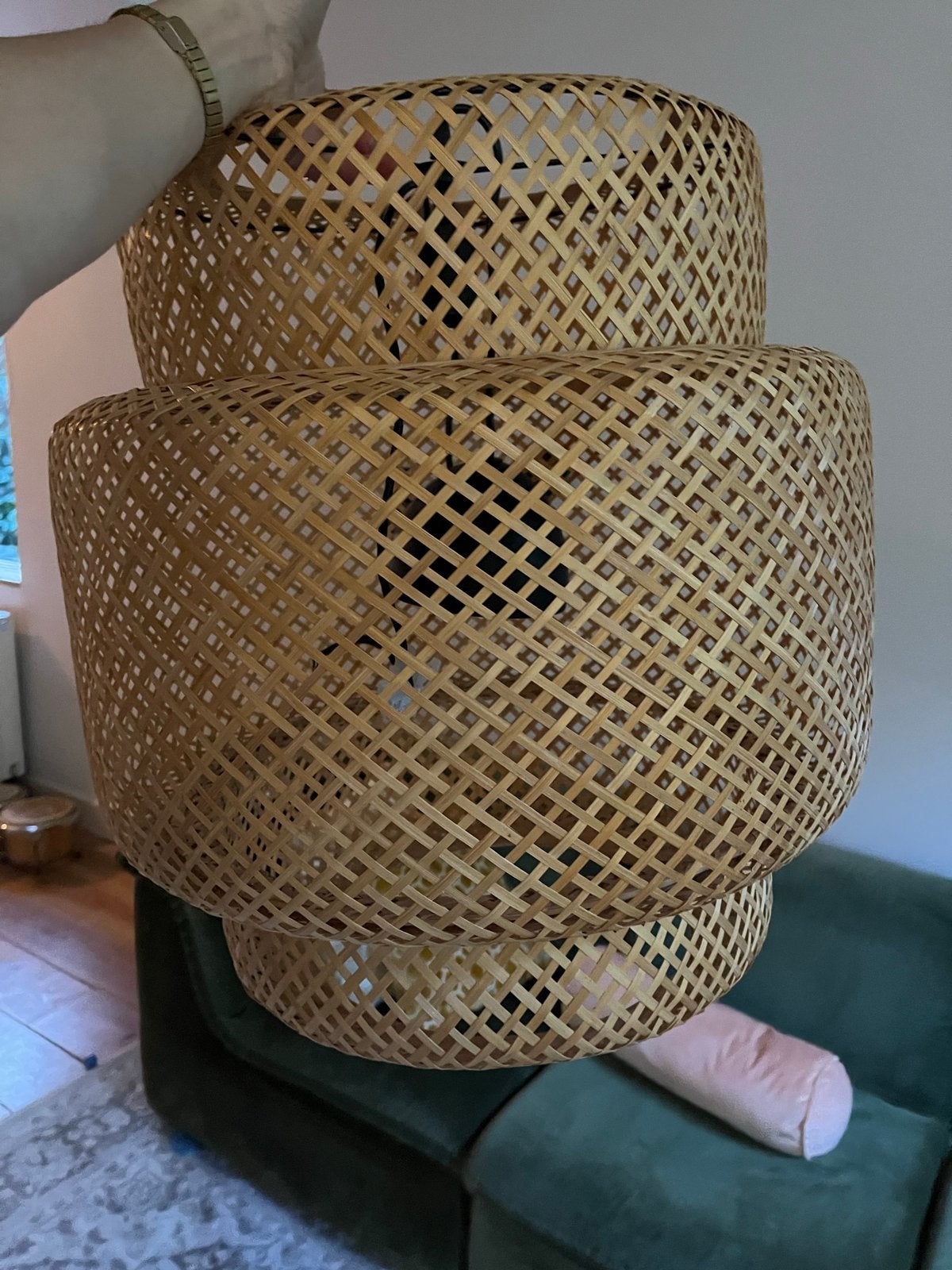 IKEA Sinnerlig hanglamp bamboe 50 cm, Huis en Inrichting, Lampen | Hanglampen, Ophalen, Zo goed als nieuw, Hout, 50 tot 75 cm