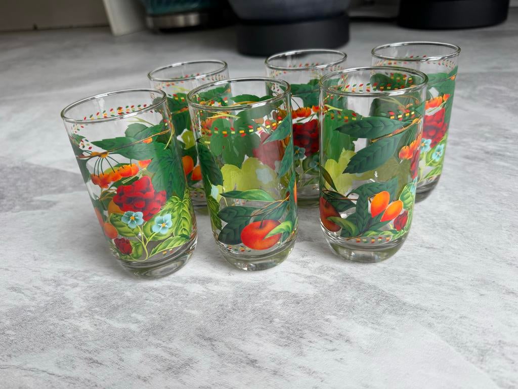 Retro vintage glazen, 6 stuks, 12,5cm, Glas of Glazen, Gebruikt, Ophalen of Verzenden, Glas
