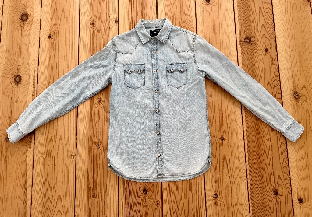ZARA Overhemd / Blouse - Denim Blauw - maat Small, Zara, Blauw, Halswijdte 38 (S) of kleiner, Ophalen of Verzenden