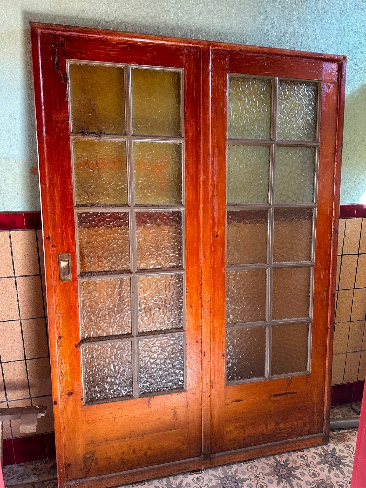 Oude houten schuifdeur met glas, 140x200 cm, Ophalen, Gebruikt, 120 cm of meer, Binnendeur