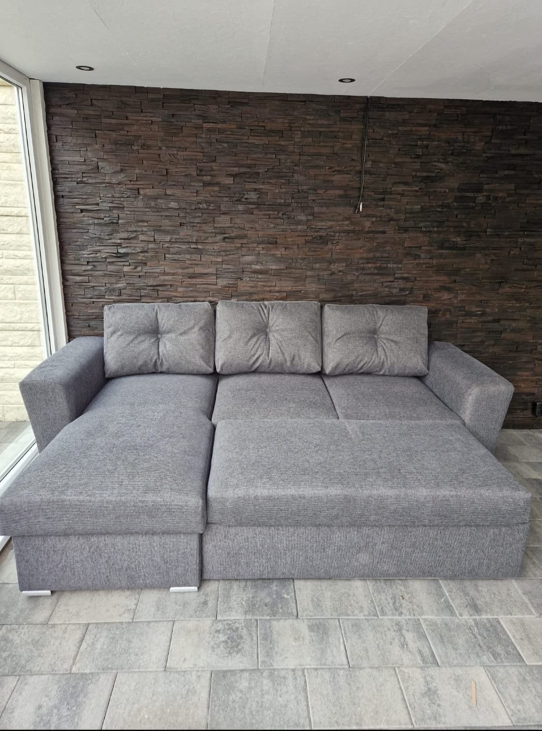 Grijze slaapbank - 240x88 cm, Ophalen, Gebruikt, Driepersoons, 75 tot 100 cm