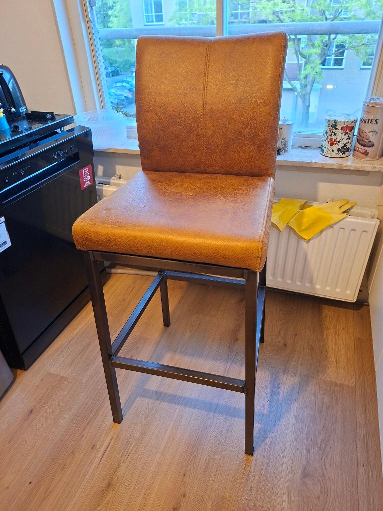 Cognac-bruine barstoelen, Huis en Inrichting, Ophalen, Gebruikt, Met voetsteun, 60 tot 90 cm