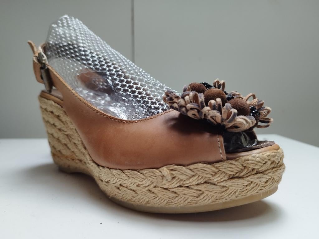 NEW Geox Espadrilles Sleehak applicatie sandalen 37 Cognac, Geox, Bruin, Verzenden, Nieuw