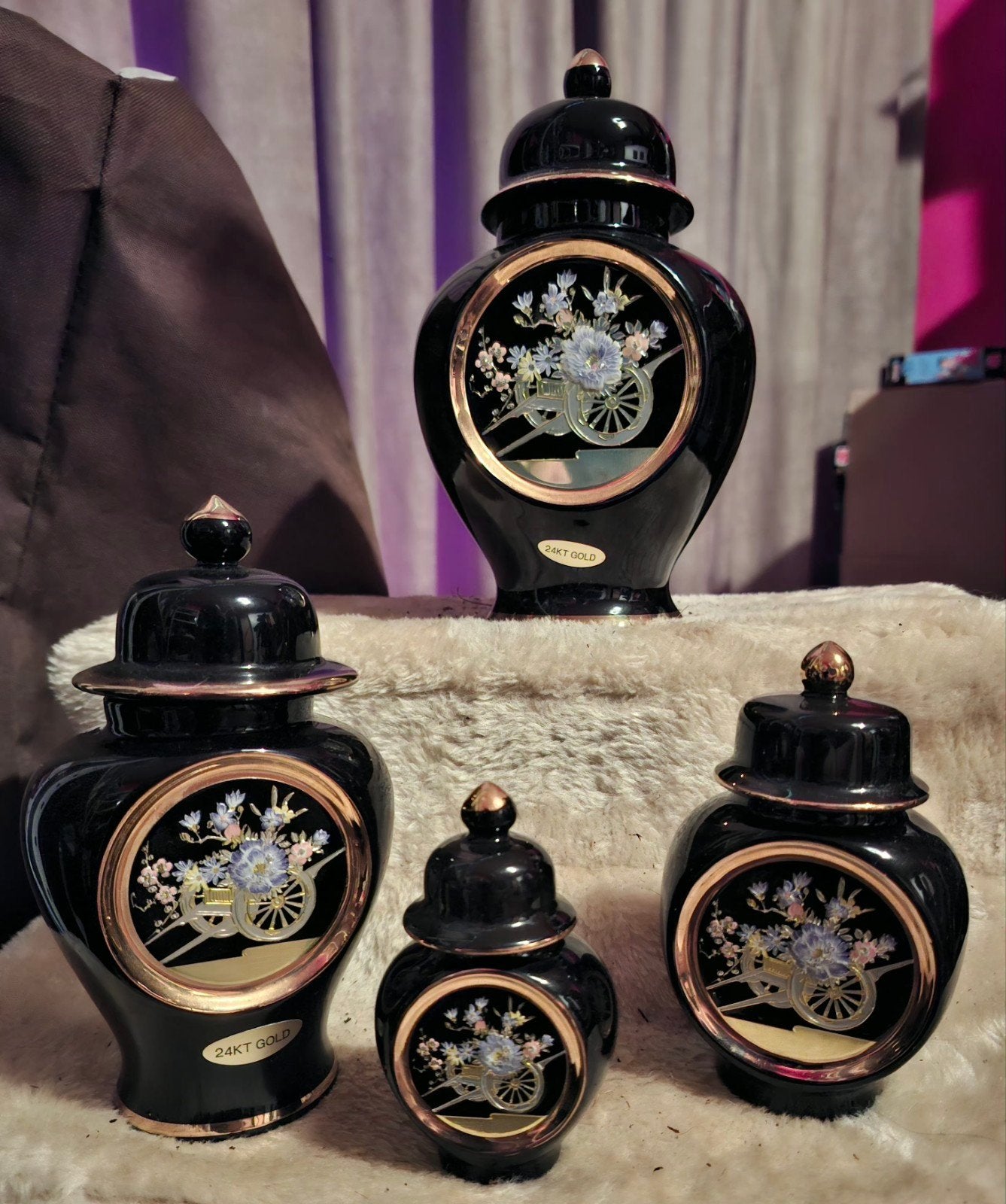 Set van 4 Chokin vazen 24KT goud, Japanse kunst, Ophalen of Verzenden