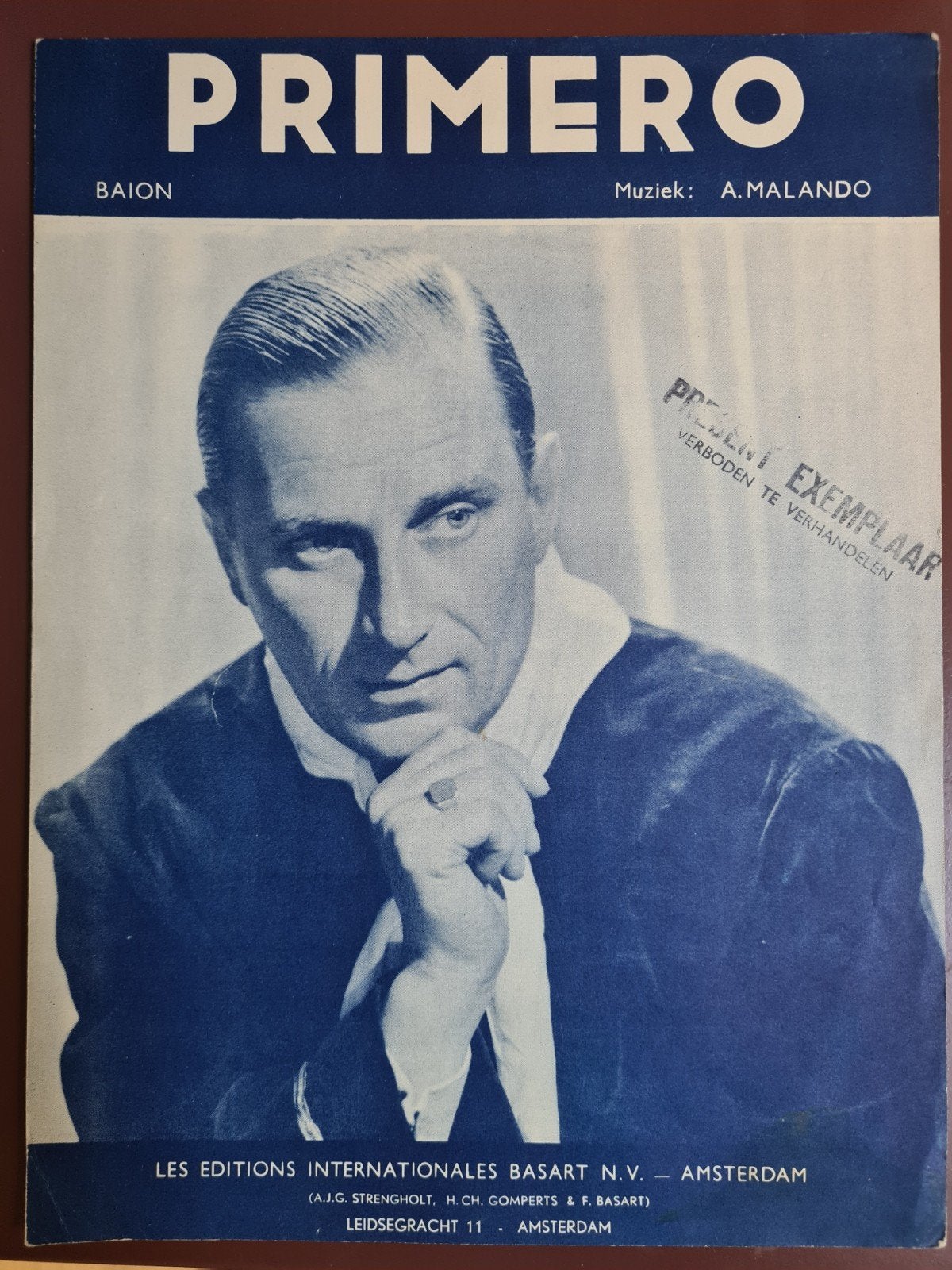 Vintage bladmuziek: Primero - Baion (Muziek: A. Malando), Muziek en Instrumenten, Bladmuziek, Gebruikt, Wereldmuziek, Accordeon