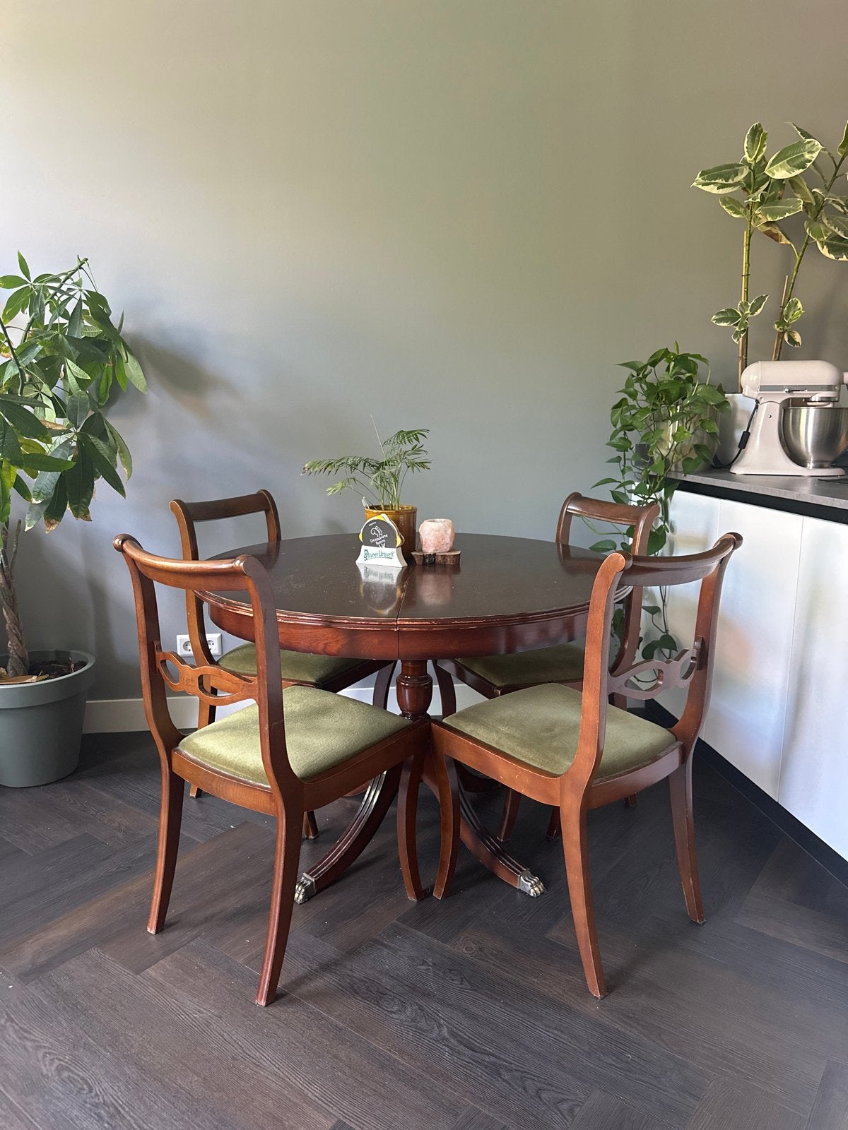 Oud Engelse Mahonie Uitschuifbare Eettafel met 4 Stoelen, Antiek en Kunst, Ophalen