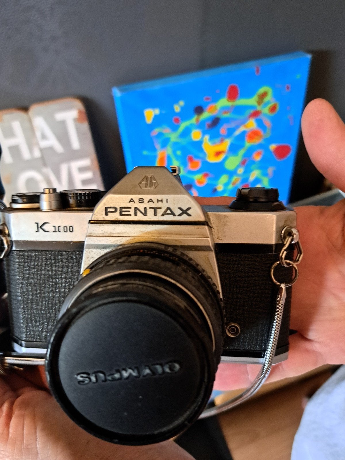 Pentax K1000 Spiegelreflexcamera met Olympus lensdop, Ophalen of Verzenden, Gebruikt, Spiegelreflex, Pentax