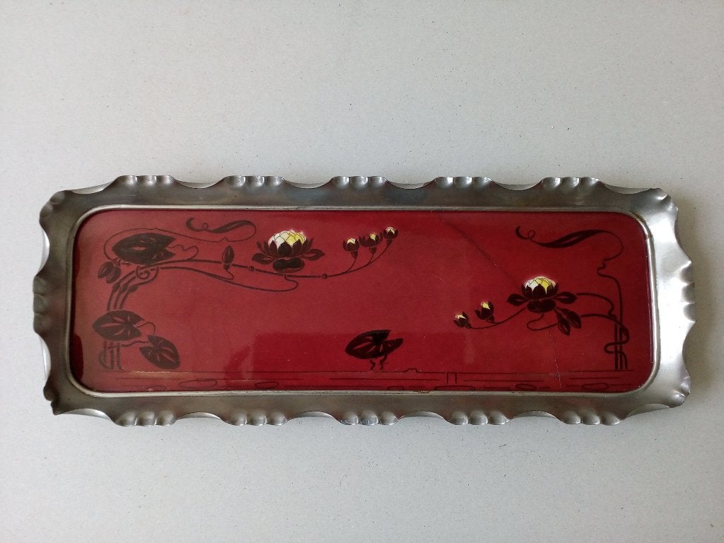 Antiek Art Nouveau dienblaadje met waterlelies, Ophalen of Verzenden