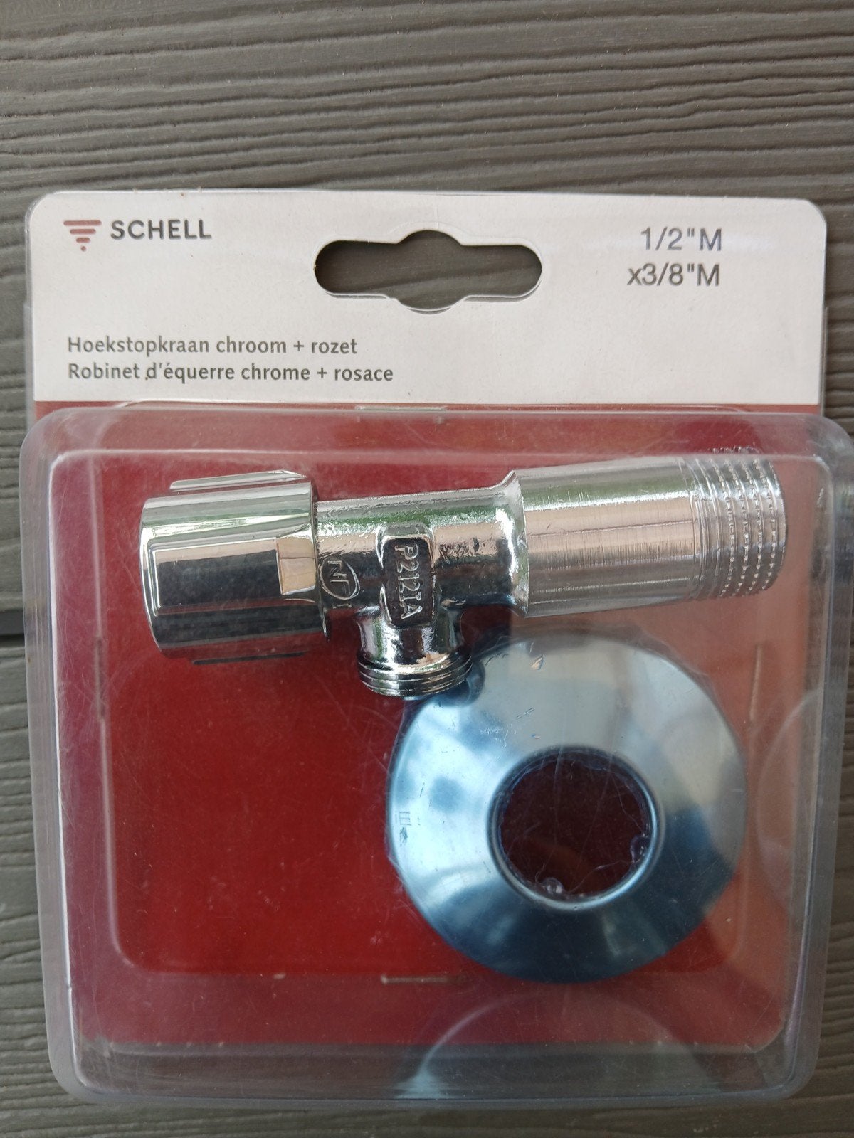 Schell hoekstopkraan chroom 1/2" x 3/8" met rozet, Ophalen of Verzenden, Nieuw, Chroom, Kraan
