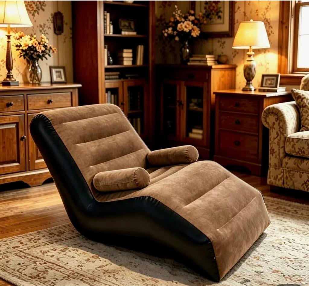 Ergonomische Opblaasbare Lounge Stoel Bruin/Zwart, Huis en Inrichting, Ophalen of Verzenden, Zo goed als nieuw