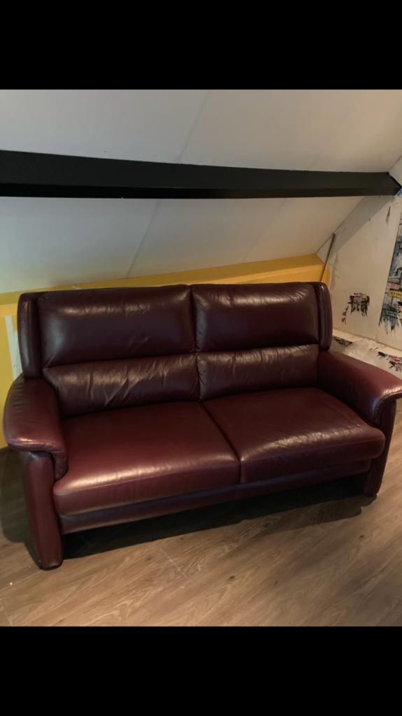 W. Schillig leren relaxbank, 2,5 zits, Ophalen, 150 tot 200 cm, Tweepersoons, Zo goed als nieuw