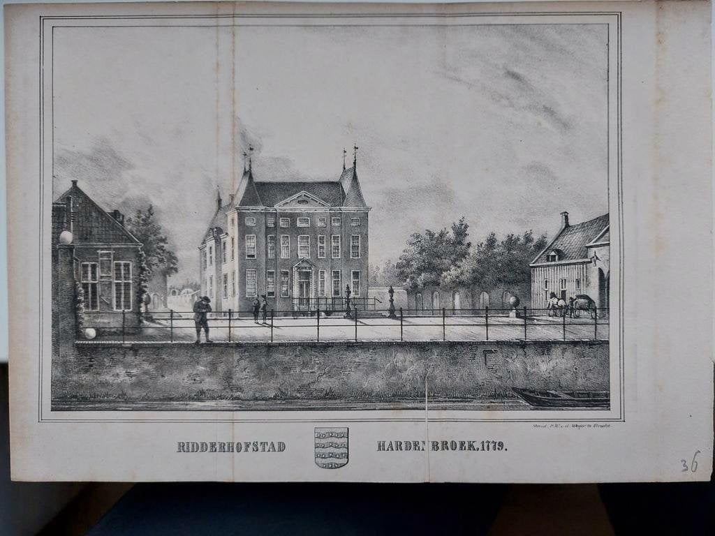 U034 / Ridderhofstad Hardenbroek Litho uit 1857, Ophalen of Verzenden