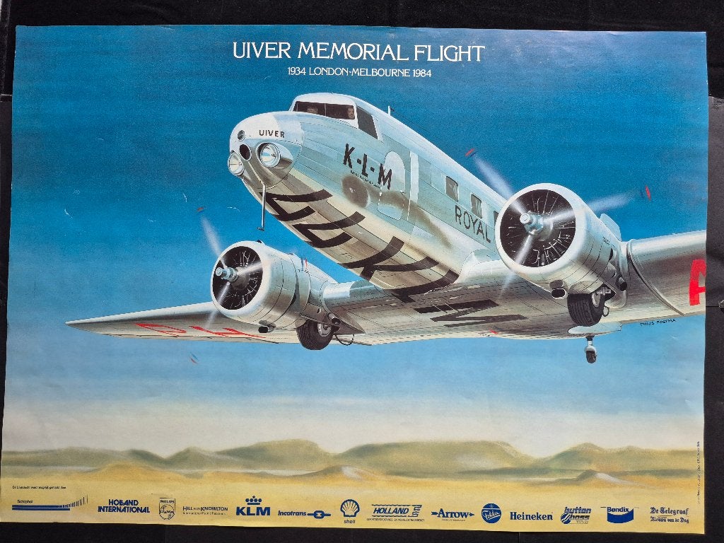 Poster van de Uiver Memorial Flight 1984 (K1263), Ophalen of Verzenden, Gebruikt, Kaart, Foto of Prent