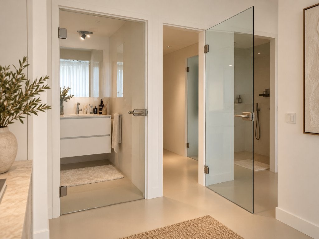2 luxe glazen binnendeuren, helder glas, kwaliteitsbeslag, Ophalen, Gebruikt, 80 tot 100 cm, Binnendeur