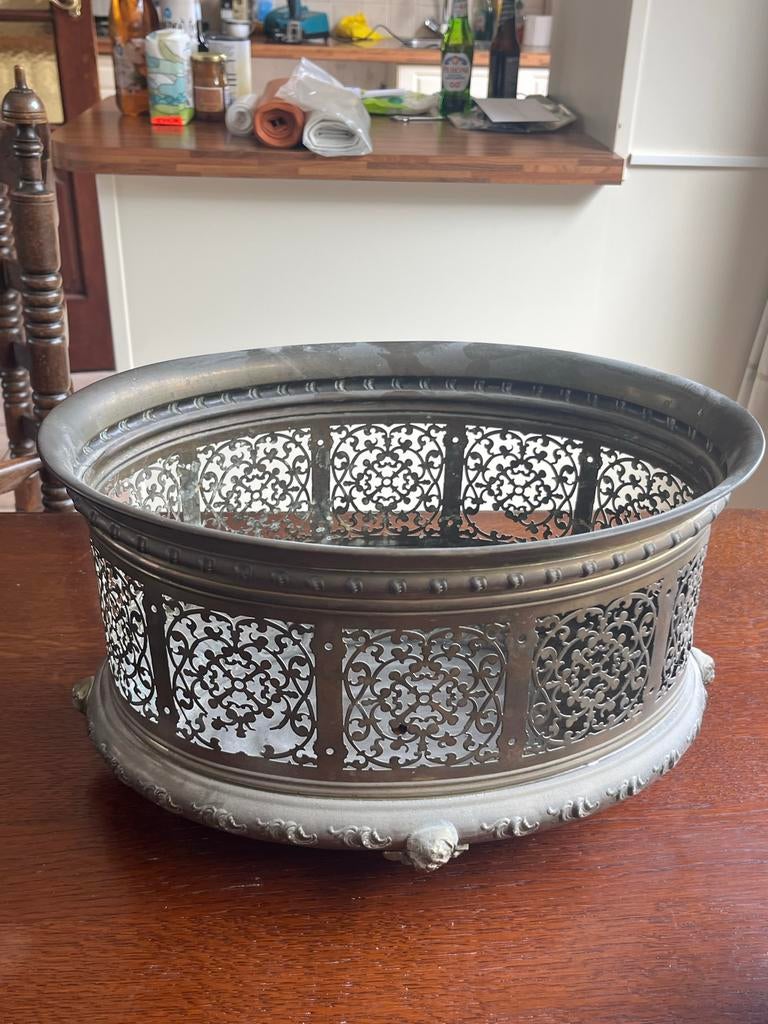 Antieke Messing/Verzilverd Bronzen Cache-pot/Bloempotoverpot, Ophalen