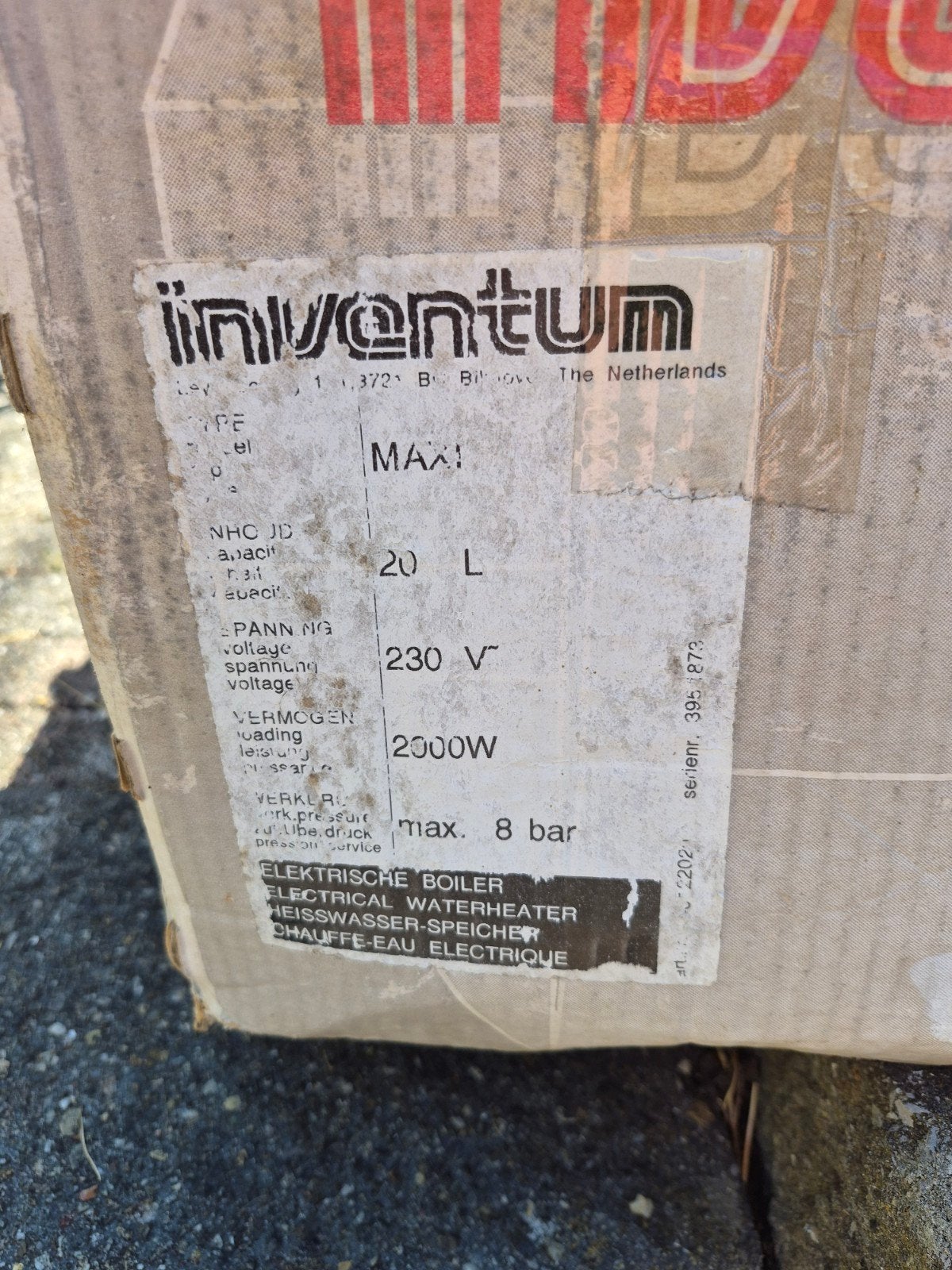 Inventum Maxi Keukenboiler 20L - Nieuw in doos, Doe-het-zelf en Verbouw, Geisers en Boilers, Ophalen