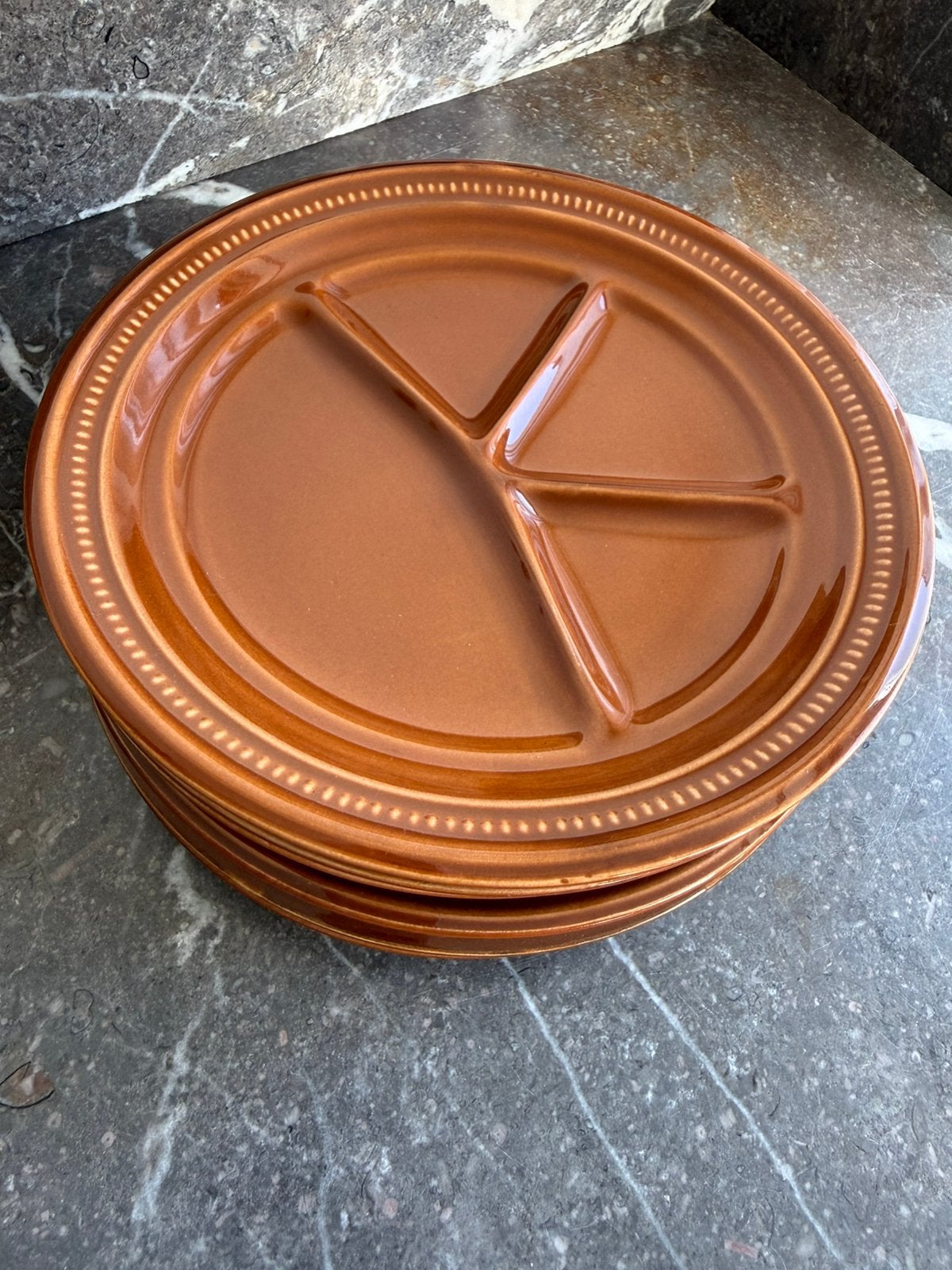 Vintage bruine fondueborden set uit de jaren ‘70, Ophalen of Verzenden, Zo goed als nieuw, Bord(en), Overige stijlen